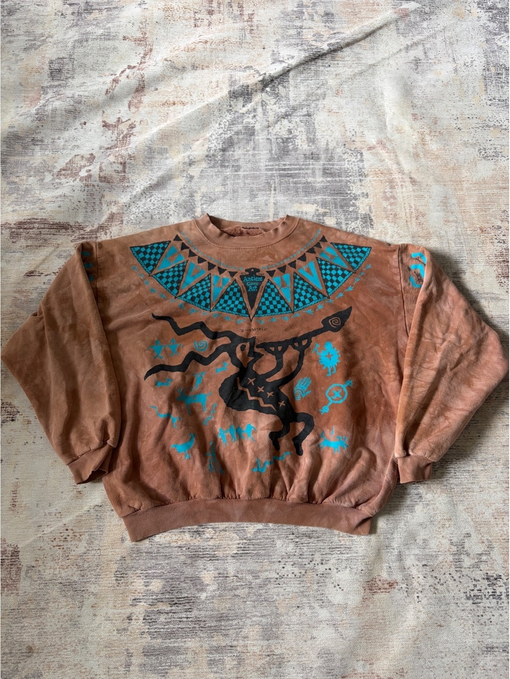 Vintage all over print ancient cave art crewneck sweater Lg